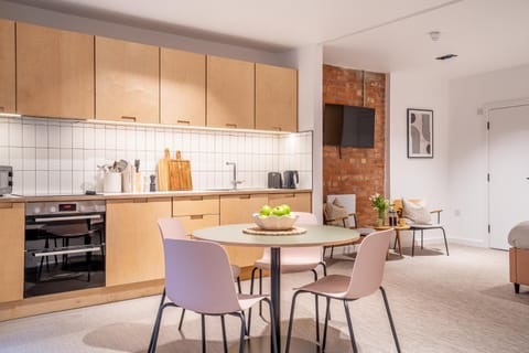 Kitchen or kitchenette, Living room, Seating area, Dining area, oven, stove, toaster