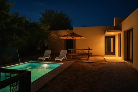 Patio, Off site, Night, Swimming pool, sunbed