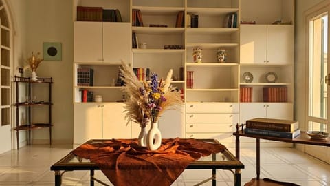 Library, Living room, Seating area, Dining area
