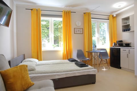 Bed, TV and multimedia, Kitchen or kitchenette, Photo of the whole room, Dining area