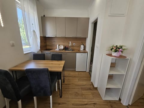 Kitchen or kitchenette, stove