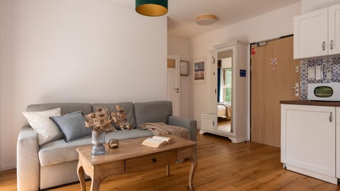 Bed, Kitchen or kitchenette, Living room, Photo of the whole room, Seating area, microwave