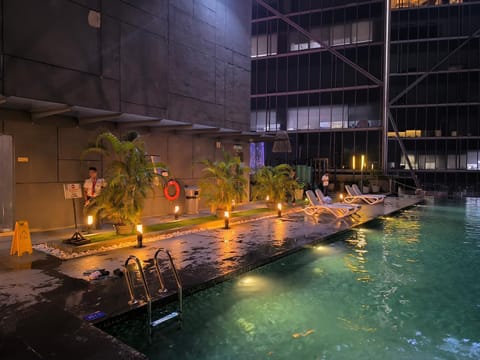Night, Pool view, Swimming pool
