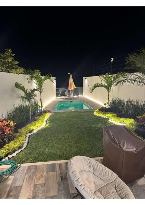 Patio, Night, Natural landscape, Garden, Garden, Swimming pool