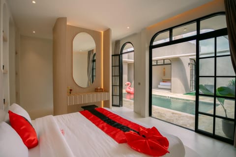 Bed, Bathroom, Bedroom, Pool view, Swimming pool, towels