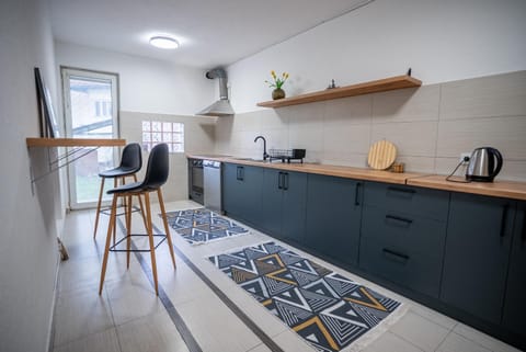 Kitchen or kitchenette, stove