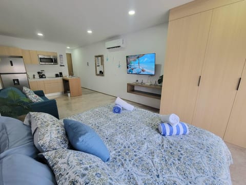 Bed, TV and multimedia, Living room, Photo of the whole room, Bedroom, towels, air conditioner