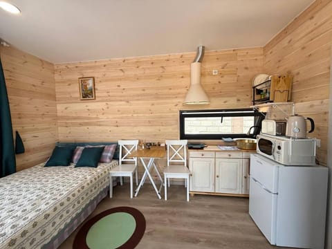Bed, Coffee/tea facilities, Kitchen or kitchenette, Living room, Photo of the whole room, Seating area, Dining area, Bedroom