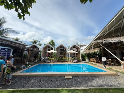 Pool view, group of guests