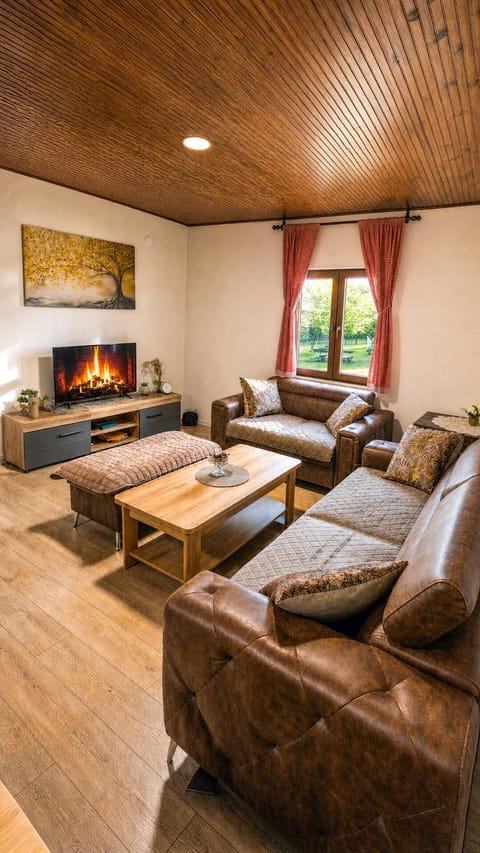 View (from property/room), Living room, Seating area, Garden view, Mountain view, fireplace, internet