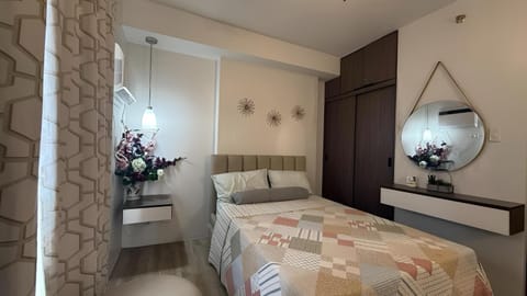 Bed, wardrobe