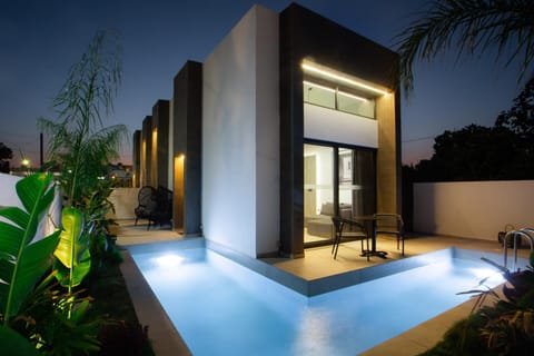 Property building, Night, Swimming pool