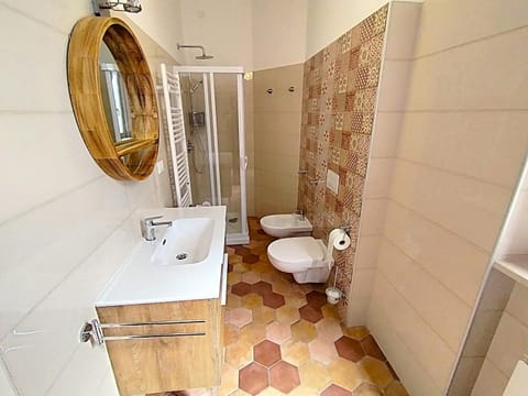 Shower, Toilet, bidet, towels