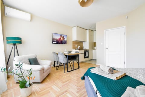 TV and multimedia, Kitchen or kitchenette, Photo of the whole room, Dining area, Bedroom