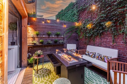 Patio, Seating area, Inner courtyard view, fireplace