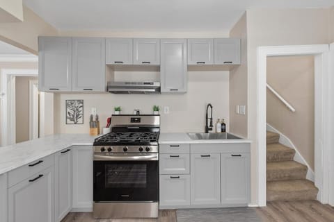 Kitchen or kitchenette, stove