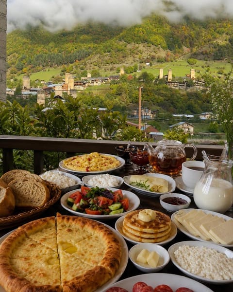 Natural landscape, Food and drinks, Mountain view, Breakfast