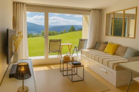 Day, Natural landscape, TV and multimedia, View (from property/room), Living room, Seating area, Mountain view