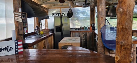 Dog Friendly Room with a Queen Bed and Kitchenette at the Cedaredge Lodge Nature lodge in Cedaredge