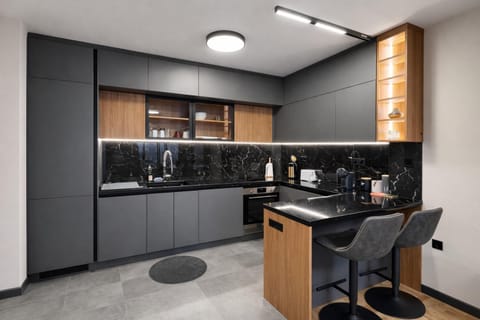 Kitchen or kitchenette, oven