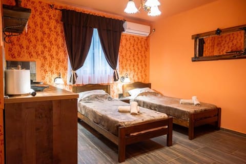 Bed, Photo of the whole room, Bedroom, towels, air conditioner