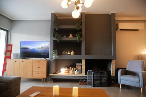 TV and multimedia, Living room, Seating area, fireplace, air conditioner