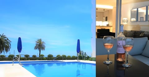 Property building, Living room, Swimming pool