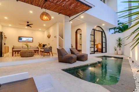 Patio, Living room, Pool view, Swimming pool, sunbed