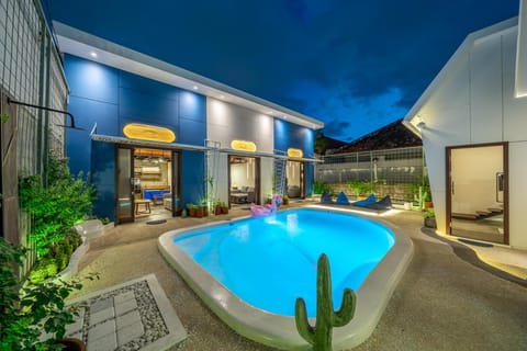 Property building, Night, Swimming pool