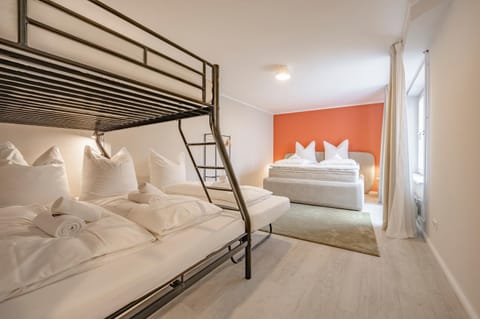 Bed, Photo of the whole room, Bedroom, bunk bed, towels, wardrobe