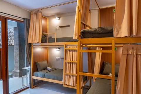 Photo of the whole room, bunk bed, wardrobe, air conditioner