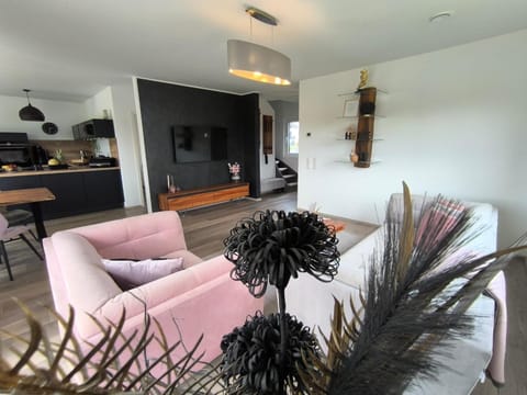 Kitchen or kitchenette, Living room, Seating area, Dining area