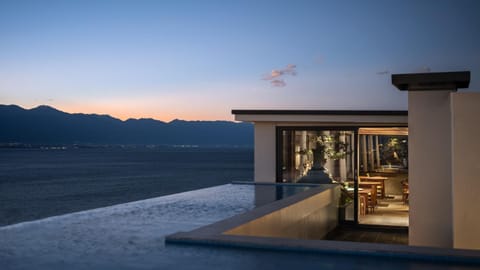 Patio, Natural landscape, View (from property/room), Balcony/Terrace, Mountain view, Swimming pool, Sunset