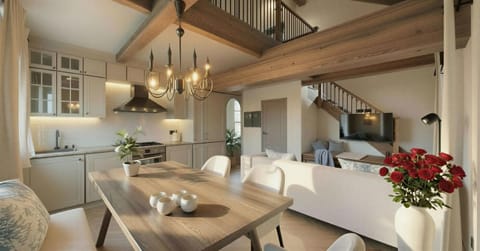 Kitchen or kitchenette, Living room, Seating area