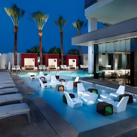 Night, Pool view, Swimming pool, Swimming pool