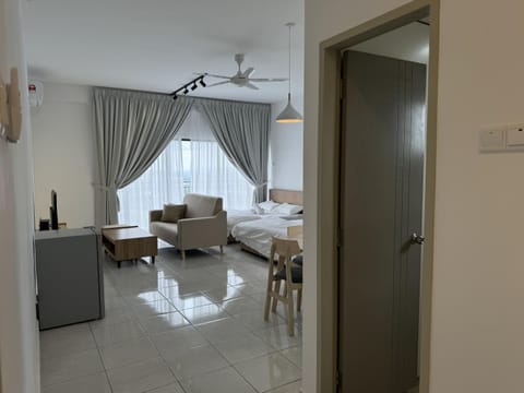 Bed, Living room, Seating area