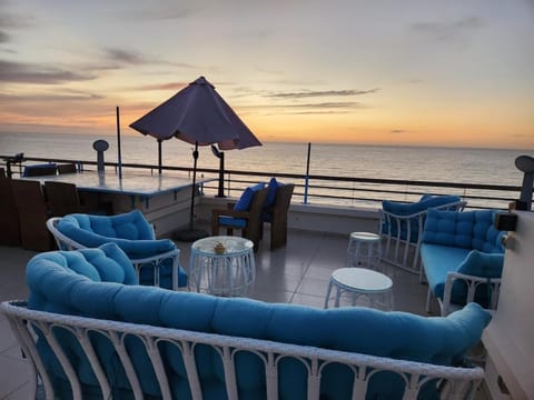 View (from property/room), Balcony/Terrace, Living room, Sea view, Sunset