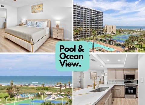 Bed, View (from property/room), Balcony/Terrace, Kitchen or kitchenette, Photo of the whole room, Beach, Bedroom, Pool view, Sea view, Swimming pool, sunbed