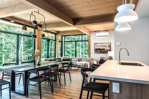 Kitchen or kitchenette, Living room, Seating area, Dining area