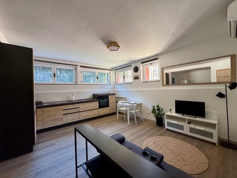 TV and multimedia, Kitchen or kitchenette, Living room, Seating area, Dining area, stove