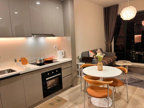 Kitchen or kitchenette, Living room, Dining area, oven, stove, toaster