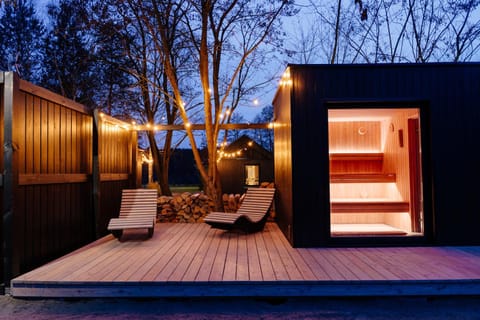 Property building, Night, Sauna, Seating area, Evening entertainment, sunbed