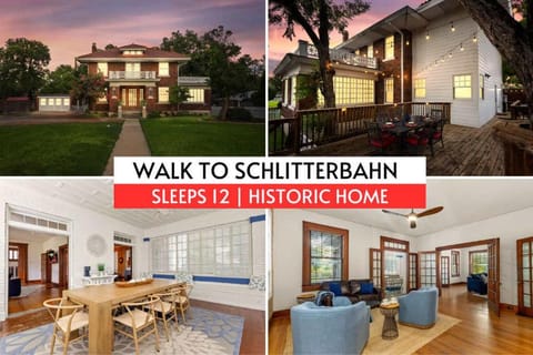 Walk to Schlitterbahn & Downtown Sleeps 12 House in New Braunfels
