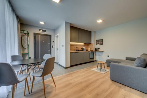 Kitchen or kitchenette, Living room, Dining area, oven, stove