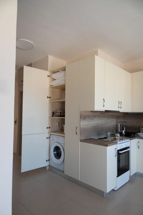 Kitchen or kitchenette, oven, stove, washing machine