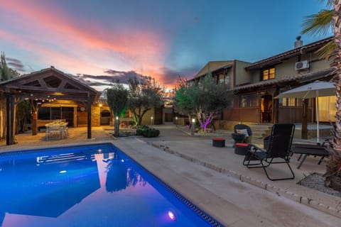 Patio, Natural landscape, Pool view, Swimming pool, Sunset