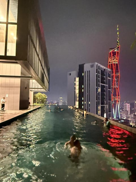 Property building, Night, City view, Pool view, Swimming pool