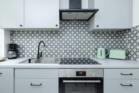 Kitchen or kitchenette, stove