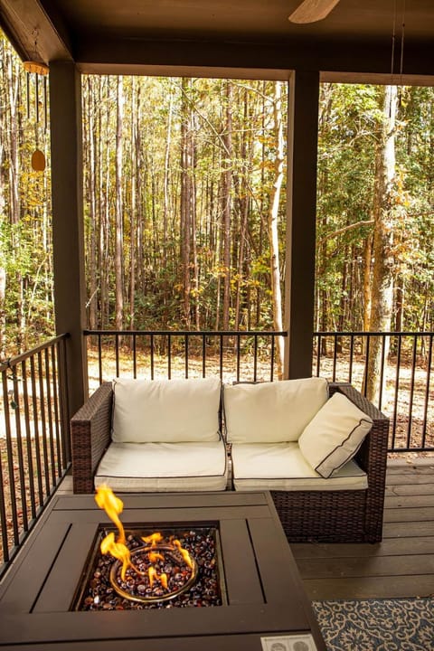 Patio, Seating area, fireplace