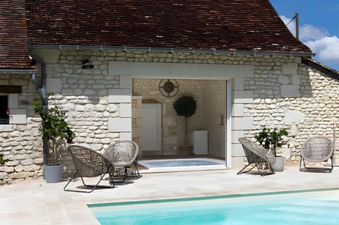 Property building, Living room, Swimming pool